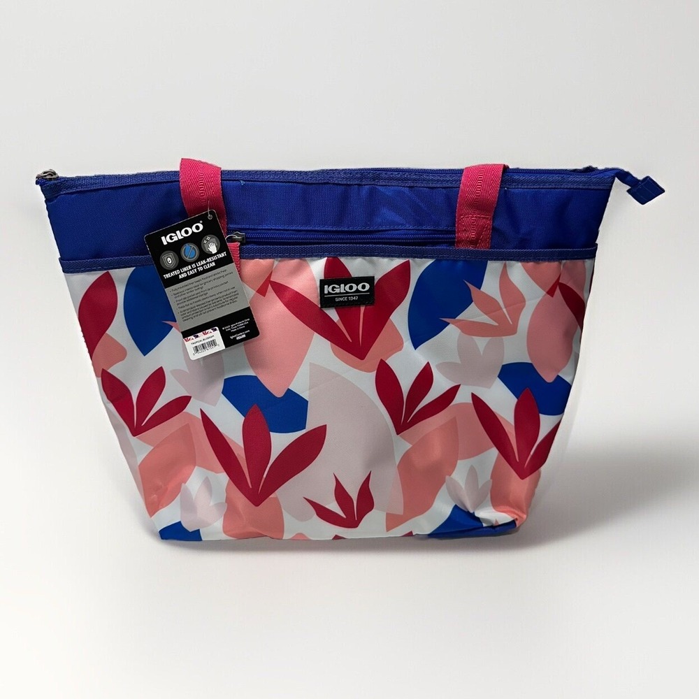 Igloo Cooler Tote Bag Tropical Blossoms Print Easy Clean Holds 30 Cans‎ 13" 18"